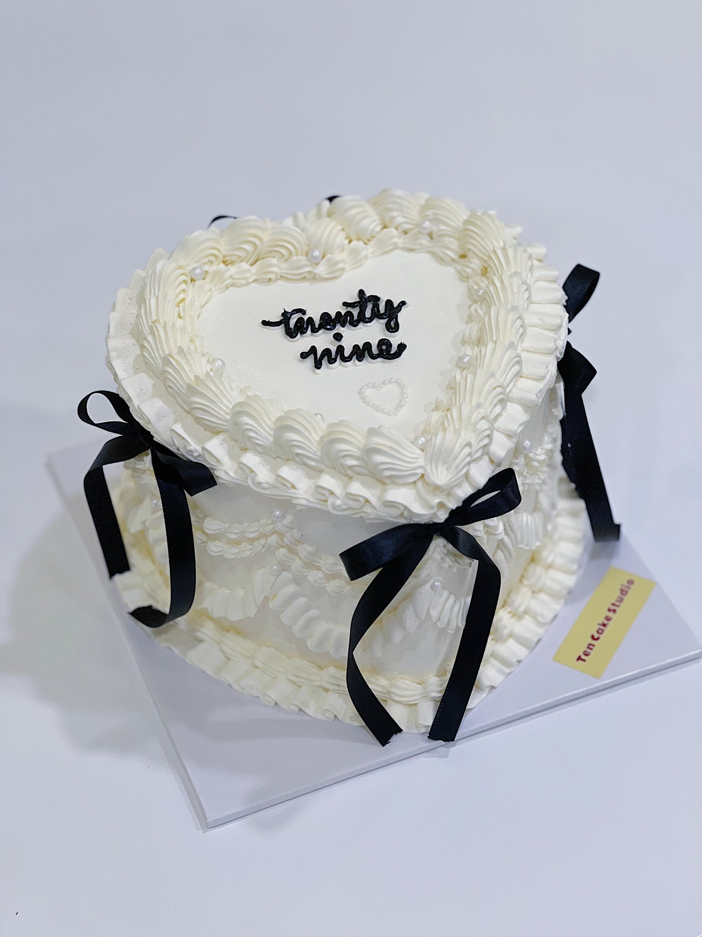 Black Ribbon Heart Cake